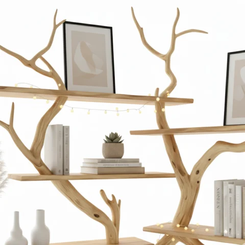 Driftwood Corner Shelf – Handmade Tree-Shaped Bookcase from Reclaimed Wood2