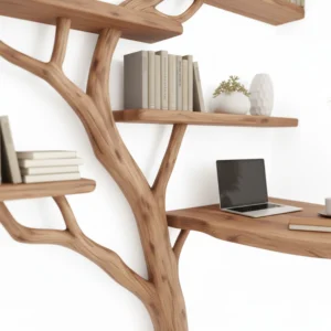 Handcrafted Console Table & Tree-Shaped Bookshelf Set – Solid Wood Artistic Furniture2