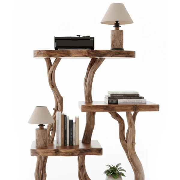 Handcrafted Driftwood Bookcase Nightstand - Rustic Tree Branch