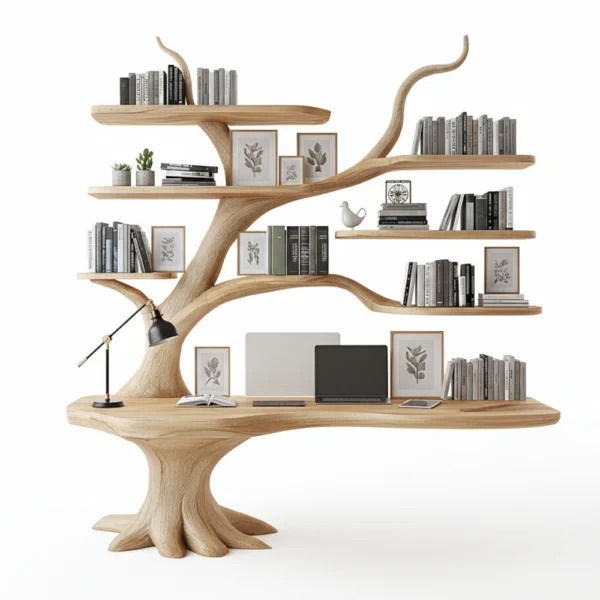 Handcrafted Tree Bookshelf & Console Table Set
