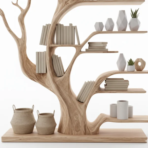 Handcrafted Tree Bookshelf Wall Mounted Live Edge