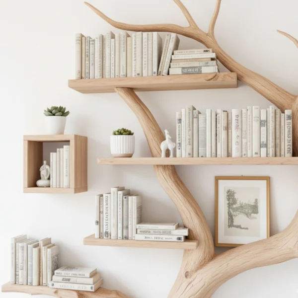 Handcrafted Tree Bookshelf with Integrated Reading Chair