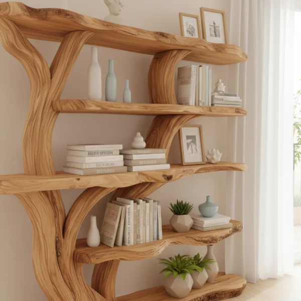 Handcrafted Tree Branch Bookshelf - Solid Wood Tree Branch Wall Shelf