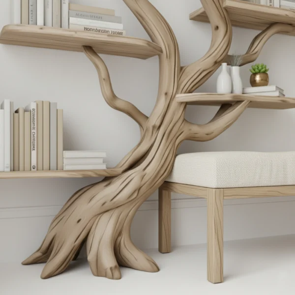 Handmade Driftwood Tree Bookshelf | Floating Solid Wood Wall Art