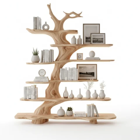 Handmade Driftwood Tree Branch Corner Shelf – Floating Mini Bookcase, Rustic Wall-Mounted Bookshelf & Natural Home Decor