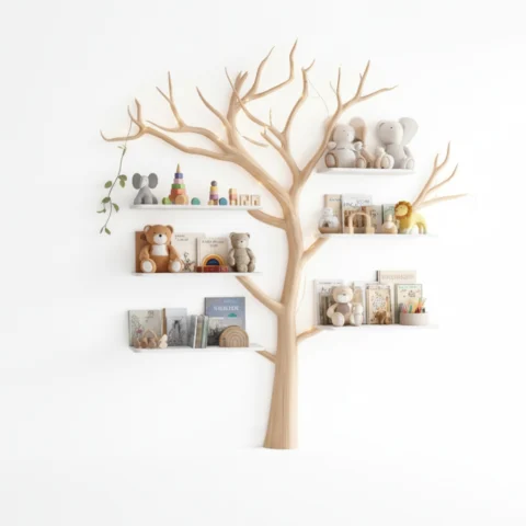 Handmade Montessori Tree Bookshelf Kids - Solid Wood Floating Shelves Bookcase Nursery