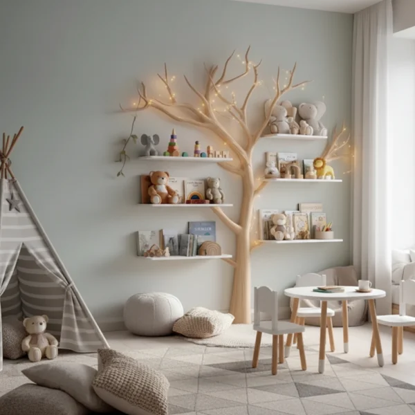 Handmade Montessori Tree Bookshelf Kids - Solid Wood Floating Shelves Bookcase Nursery