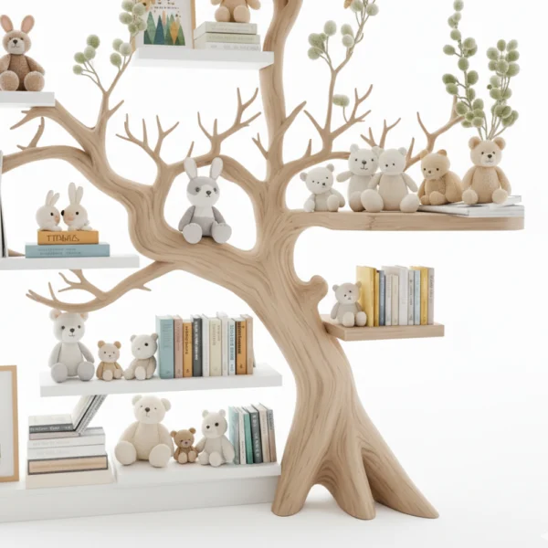 Handmade Tree Bookshelf - Natural Wood Kids Bedroom Decor