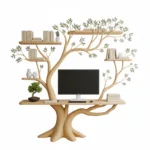 Handmade Tree-Shaped Desk - Solid Wood Workspace with Floating Shelves