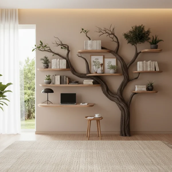 Tree Bookshelf - Handcrafted Solid Wood Wall-Mounted Bookcase