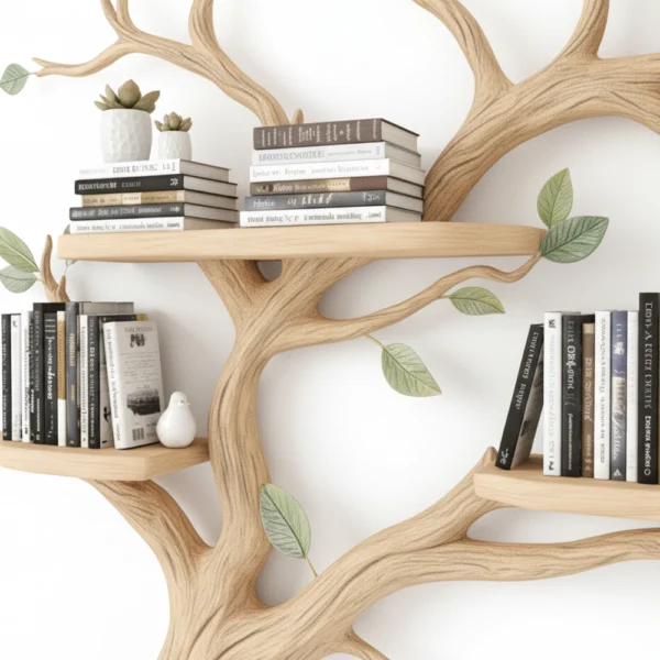 Tree Bookshelf - Handcrafted Wooden Wall Shelf with Natural Branch Design