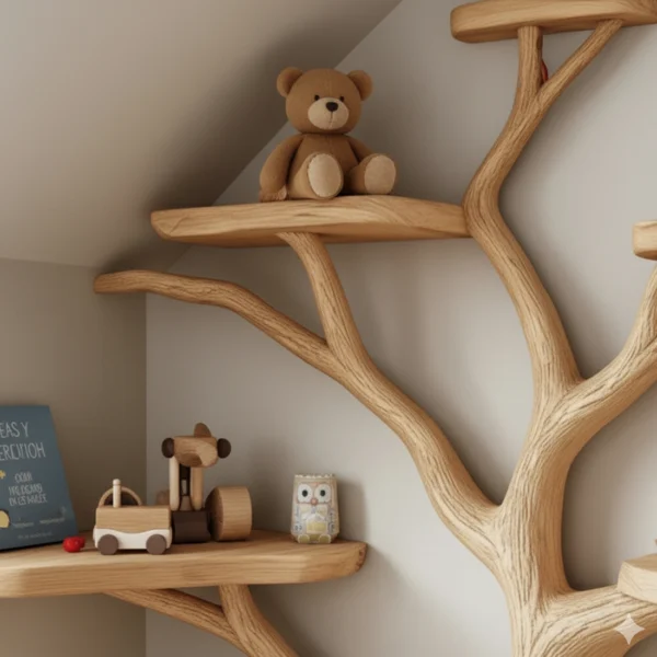 Tree-Shaped Wooden Shelf - Handcrafted Wall Art & Bookshelf