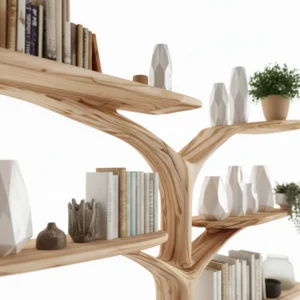 Tree-Shaped Wooden Shelf – Multi-Level Montessori Bookcase2