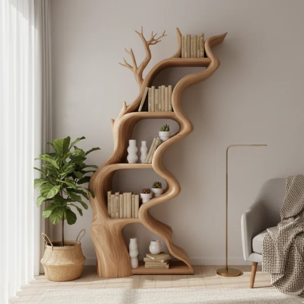Unique Natural Bookshelf Modern Tree Bookcase Home Decor