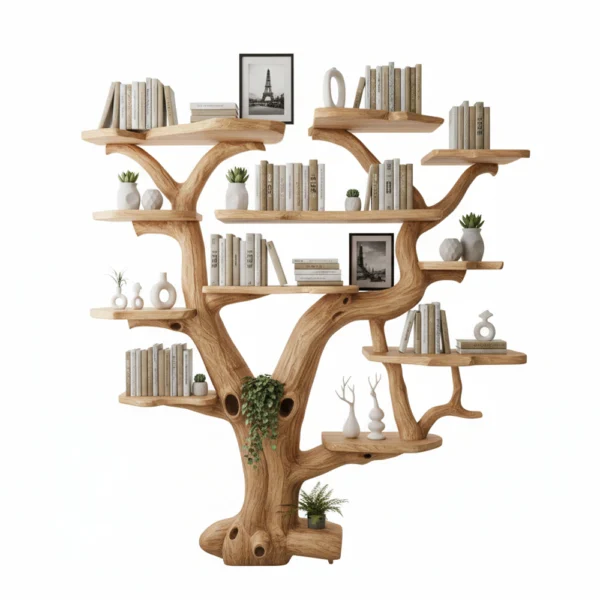 Wall-Mounted Tree Bookshelf - Handcrafted Vertical Wooden Bookcase Unique Modern Home Decor Gift