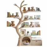 Wood Tree Tower - Handcrafted Tree Bookshelf with Built-In Cat House
