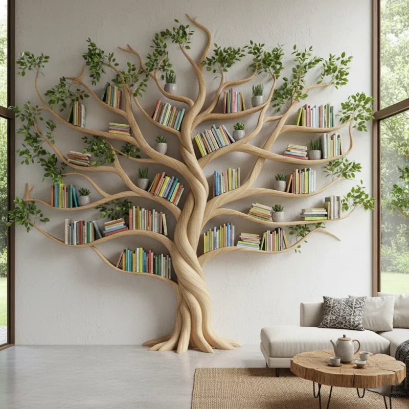 Bookcase Round Tree How To Match A Tree Bookcase With Different Interior Styles - Nalitees ...