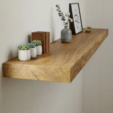 Handcrafted Solid Oak Floating Shelf - Straight Edge, Solid Wood