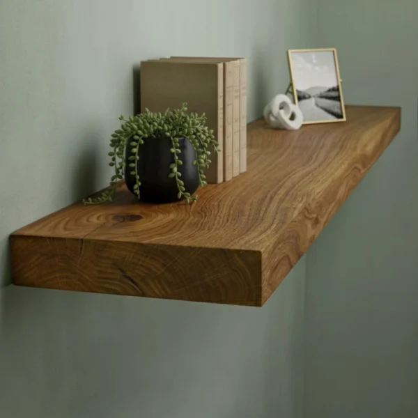 Handcrafted Solid Oak Floating Shelf - Straight Edge, Solid Wood