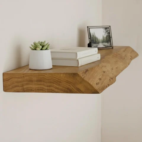 Handcrafted Solid Oak Live Edge Floating Shelf