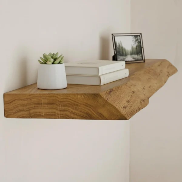 Handcrafted Solid Oak Live Edge Floating Shelf
