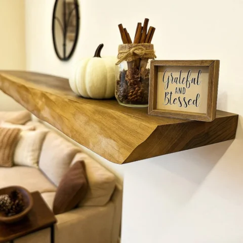 Handcrafted Walnut Floating Shelves - Rustic Floating Shelves Living Room Decor