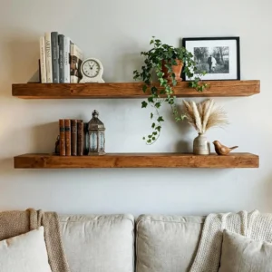 Set of Two Handmade Rustic Floating Shelves